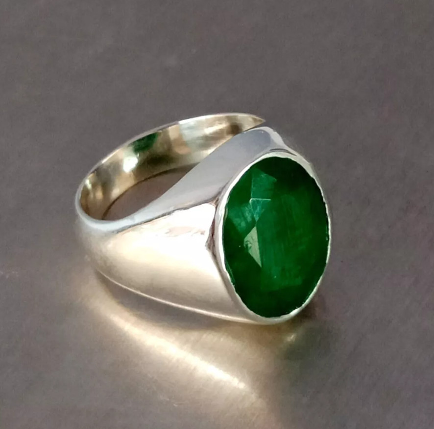 Natural Emerald Ring For Boys 925 Sterling Silver Handmade Signet Men’s Rings