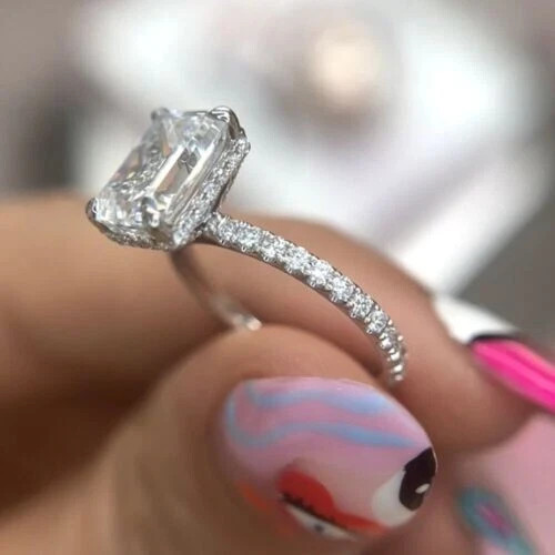 2Ct Emerald Cut Lab Created Moissanite Women Wedding Ring 14K White Gold Plated