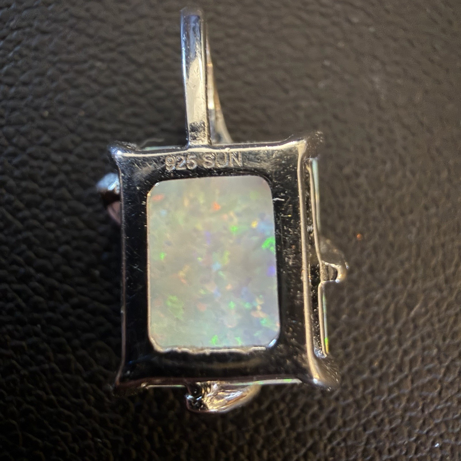 SUN Designer Sterling Silver Lab White Opal and White Topaz Halo Pendant 2g 3/4”