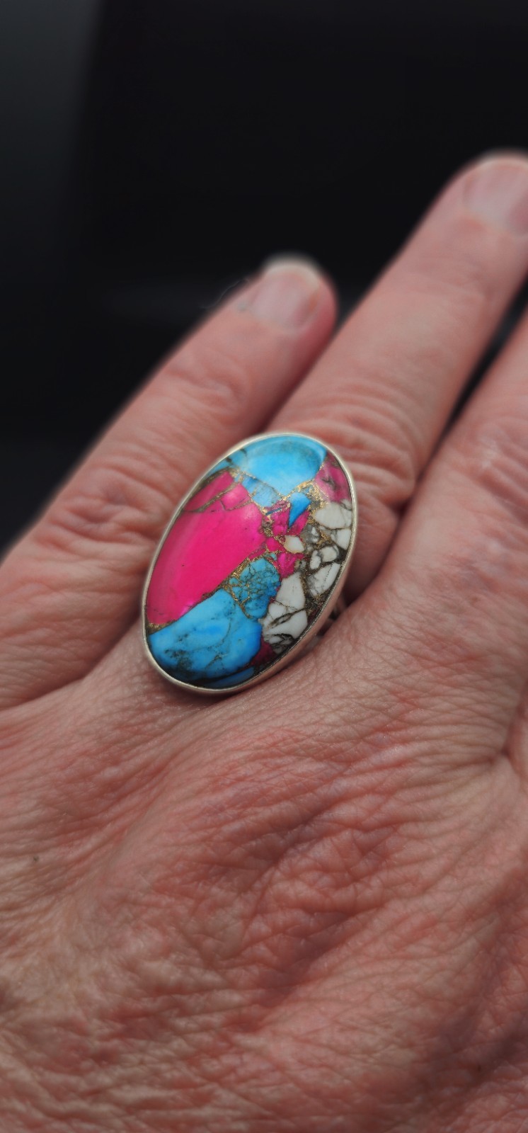 Cotton Candy Turquoise Sterling Silver Ring Size 7 Oval Pink Blue White 925