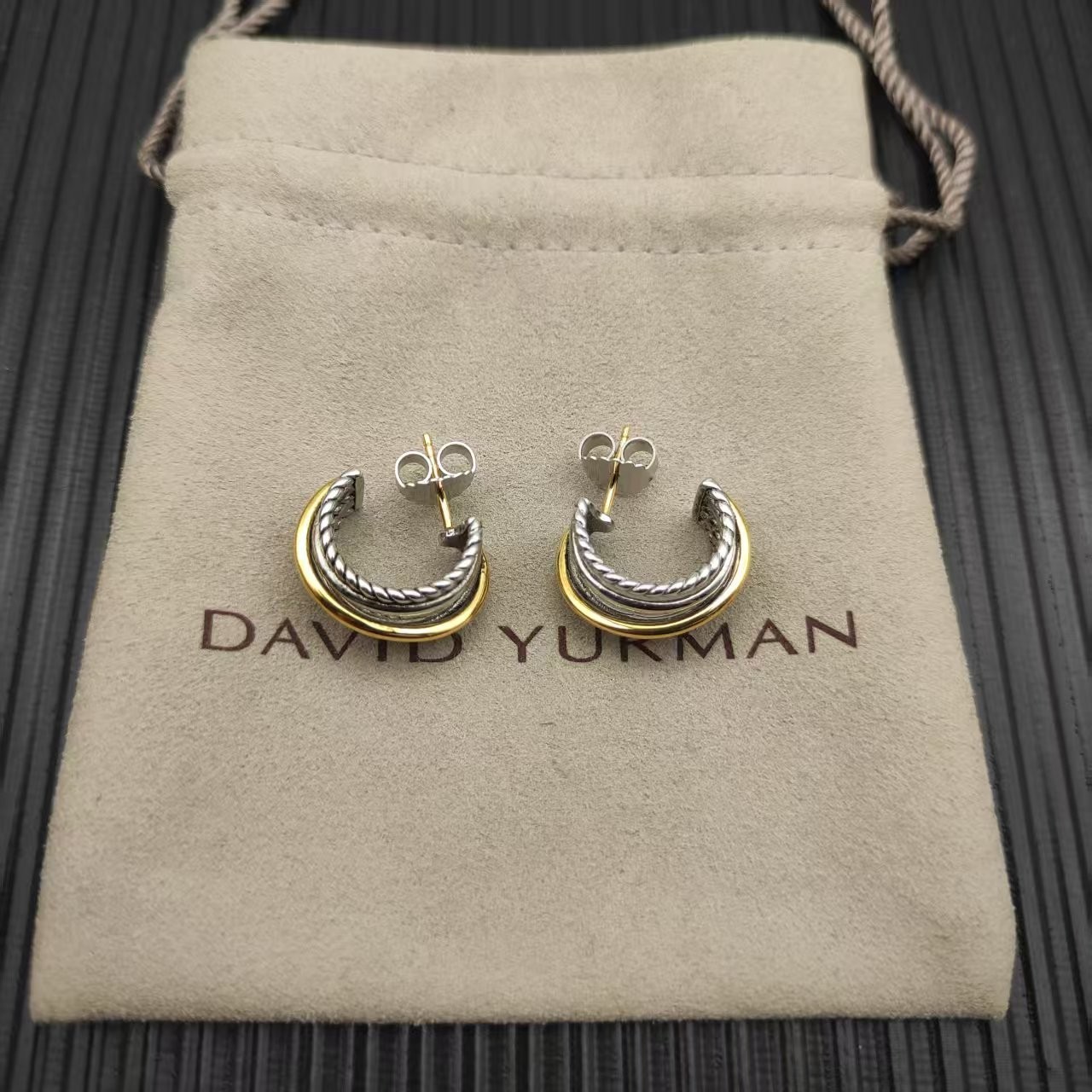 David Yurman Crossover Hoops 925 Sterling Silver 18K Gold Twisted Cable Earring