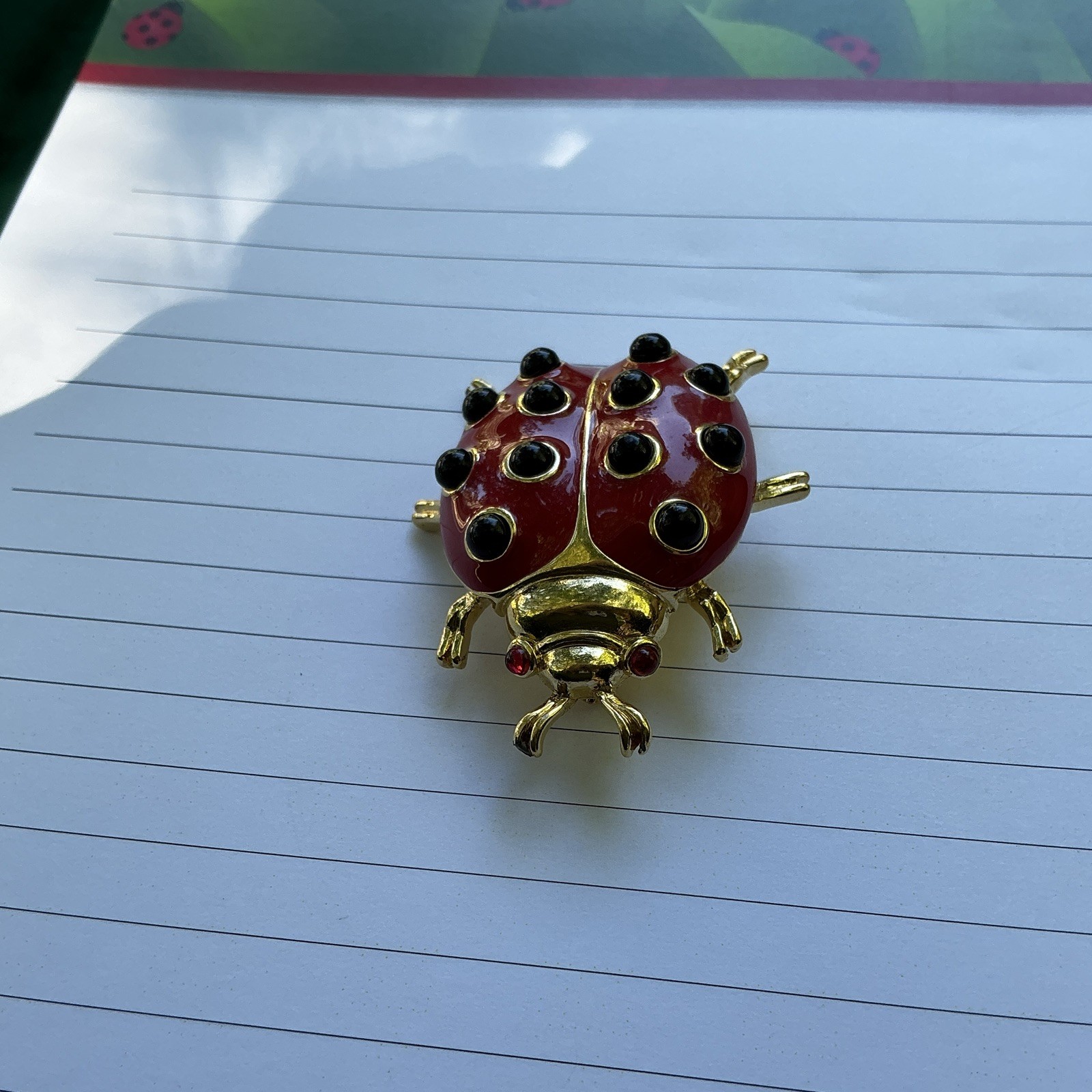 Trifari Signed Red Enamel Ladybug Brooch Pin Gold Tone Metal Black Spots