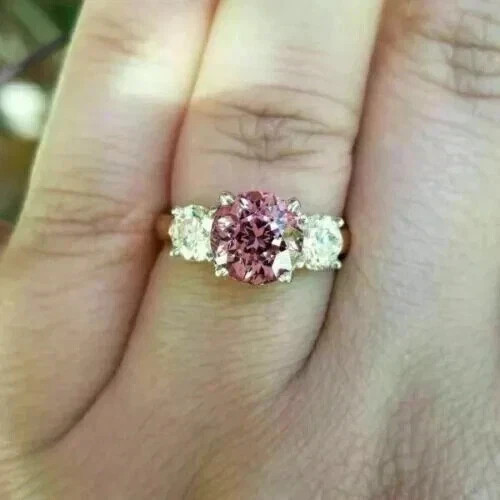 3.00 Ct Round Natural Pink Sapphire Diamond Wedding Ring 14K White Gold Size 7