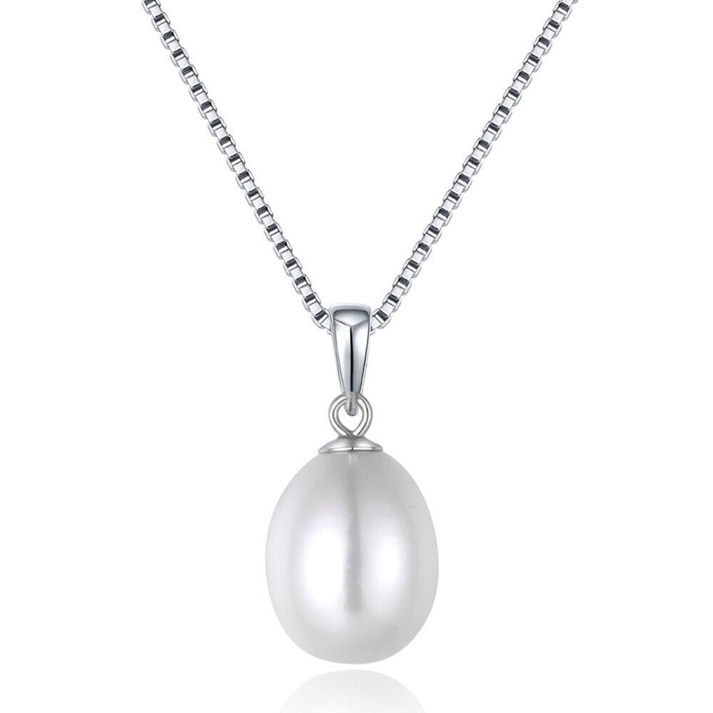 Genuine Freshwater Pear Pearl Pendant Necklace 18″ 925 Sterling Silver Gift PE34