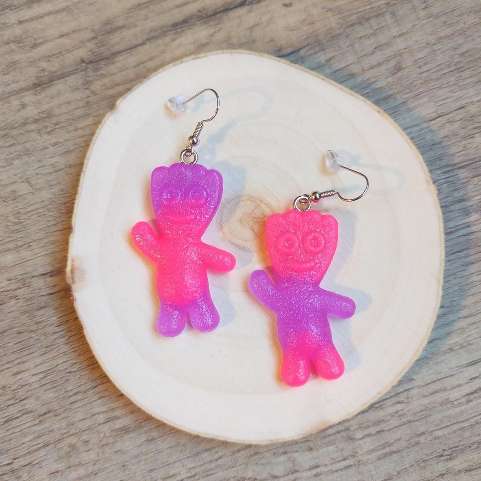 Handmade Pink and Purple Neon Sour Patch Kids Earrings
