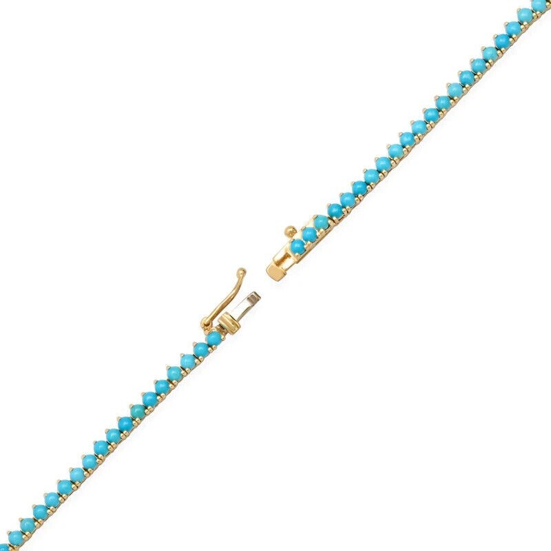 7CT Lab Created Turquoise 3Prong Tennis Necklace 14K Yellow Gold Plated