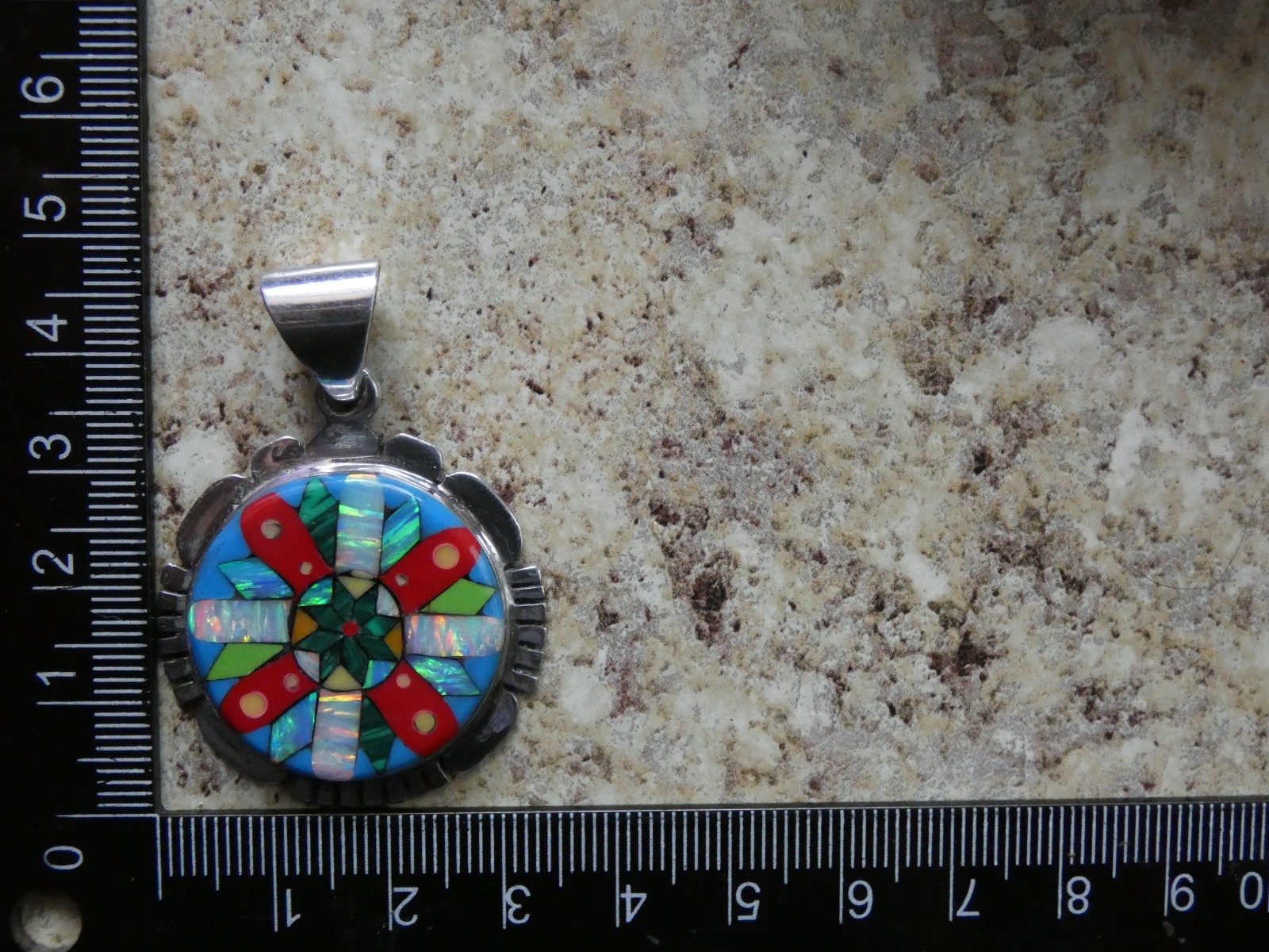 Colorful Micro Inlay Gemstone Mix Sterling Silver Aluminum Alloy Pendant AT8