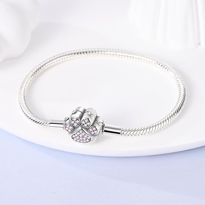 Paw Charm Bracelet, Bracelet For Charm, Pawprint Bracelet, Pink Paw Bracelet