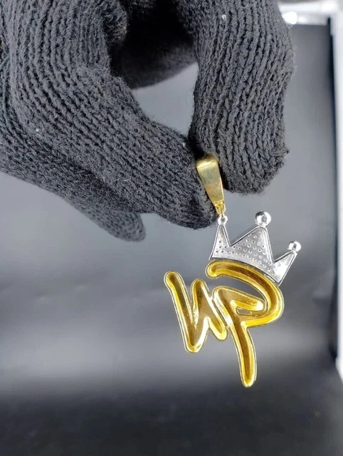 14k Yellow Gold Plated Custom Initial GN Letter Crown Pendant 2.00Ct Moissanite