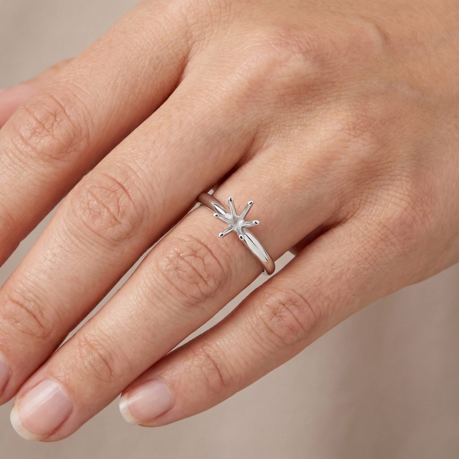 Six Prong Solitaire Engagement Ring Setting 14K White Gold