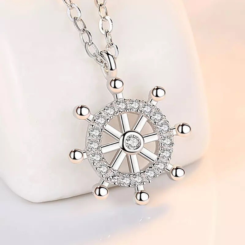 925 Sterling Sliver Ship Rudder Pendent Necklace