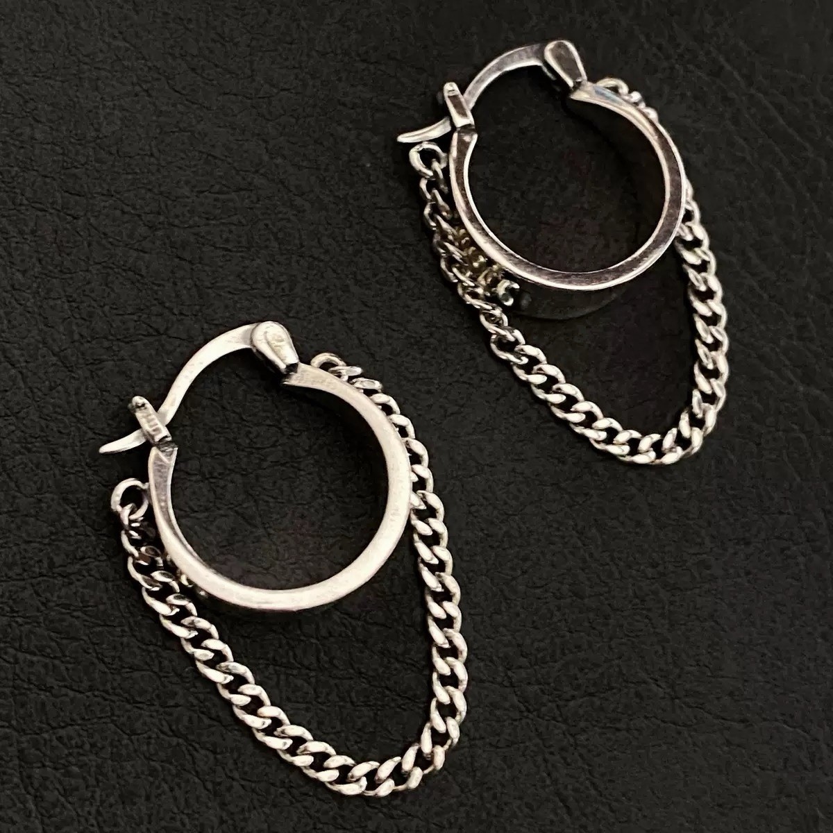 925 Silver Chunky Chain Hoop Earrings Minimalist Dangle Huggie Earrings 422