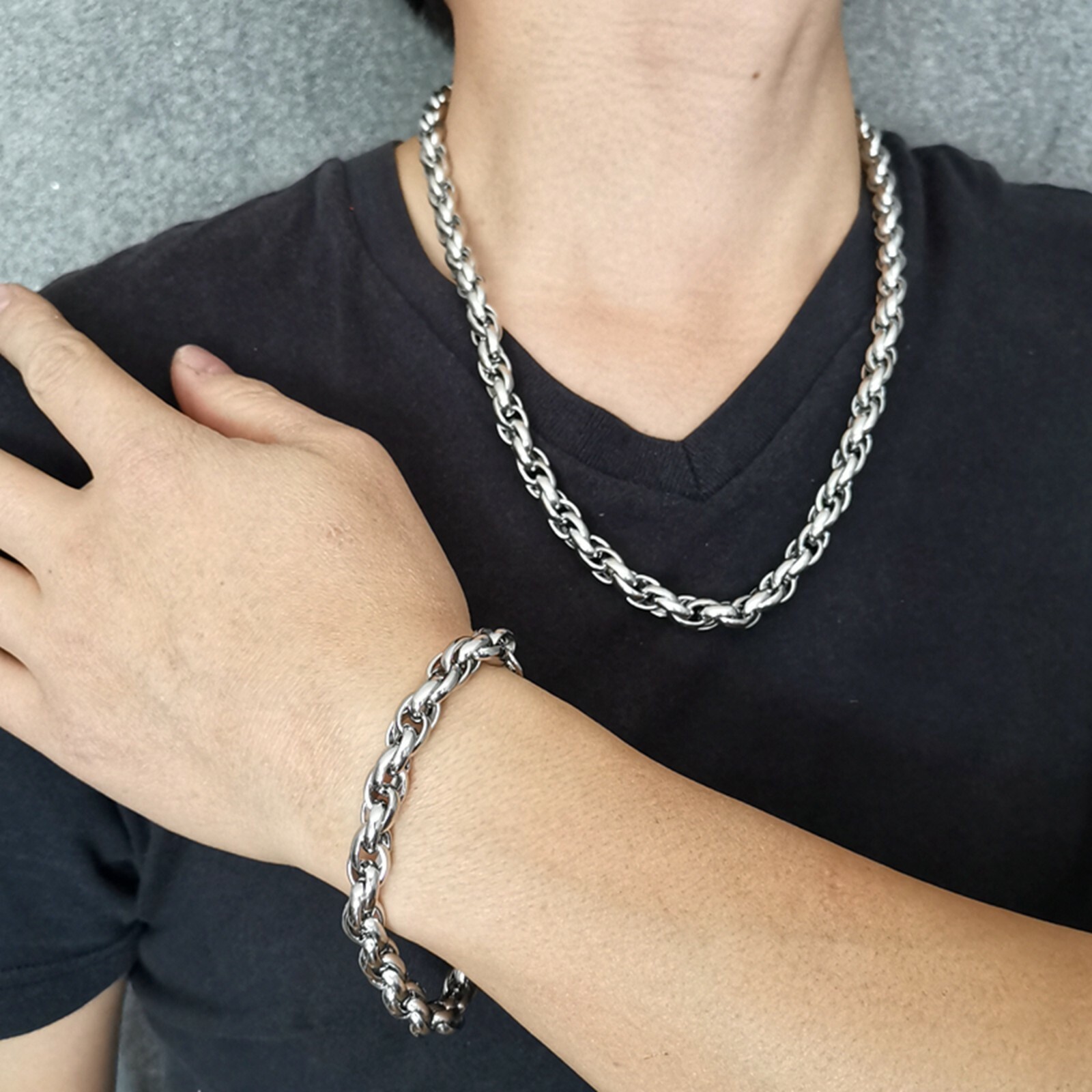 Shining 9mm S.steel Silver rope Link Chain Men’s Bracelet Necklace 7in–40in