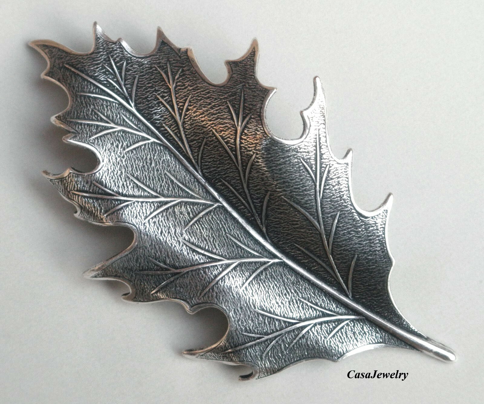 #5014RS LARGE ANTIQUED STERLING SILVER PLATED DIE STRUCK LEAF – 1 Pc