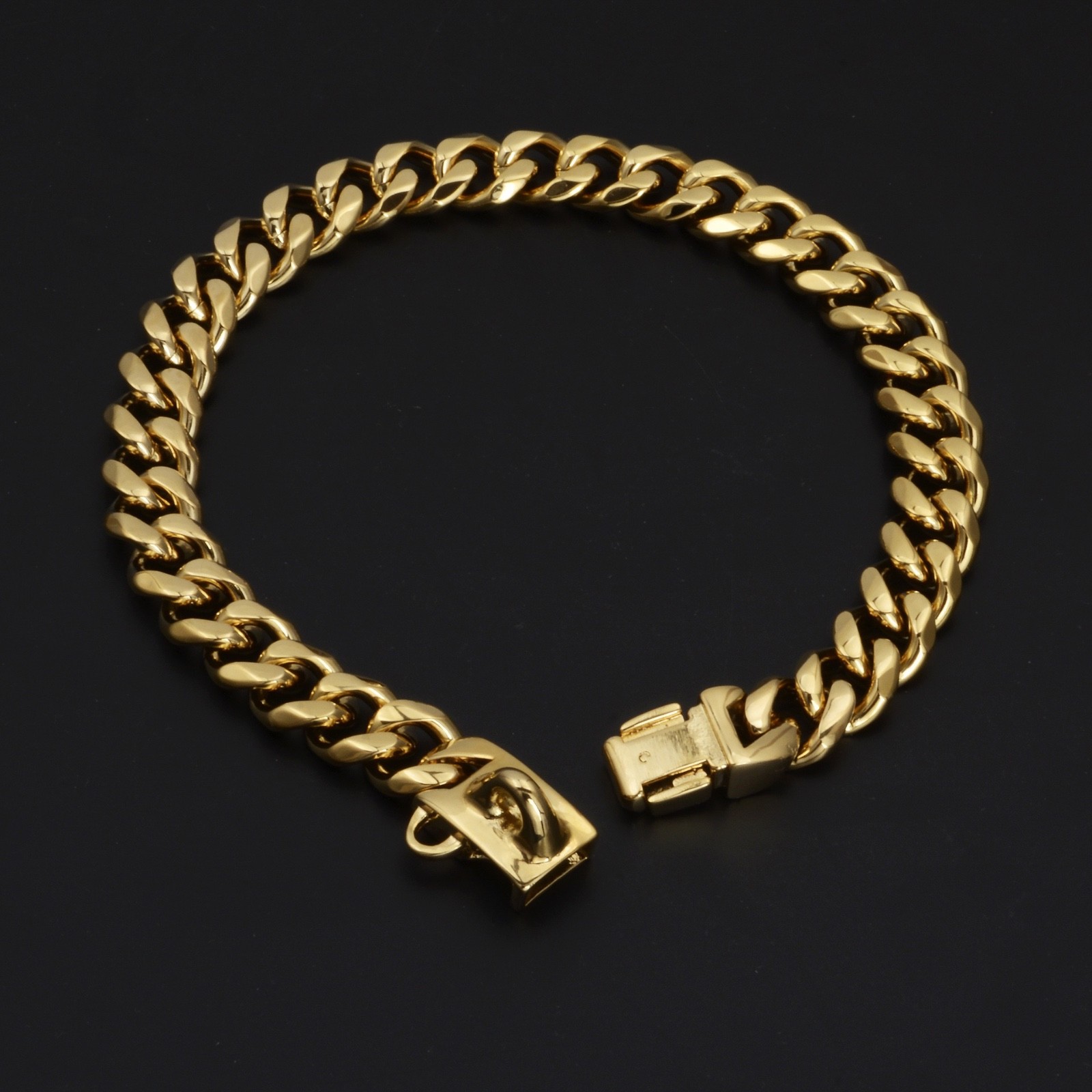 Upgraded Gold Stainless Steel Cuban Link Dog Chain Collar Necklace Luxury 10-26″