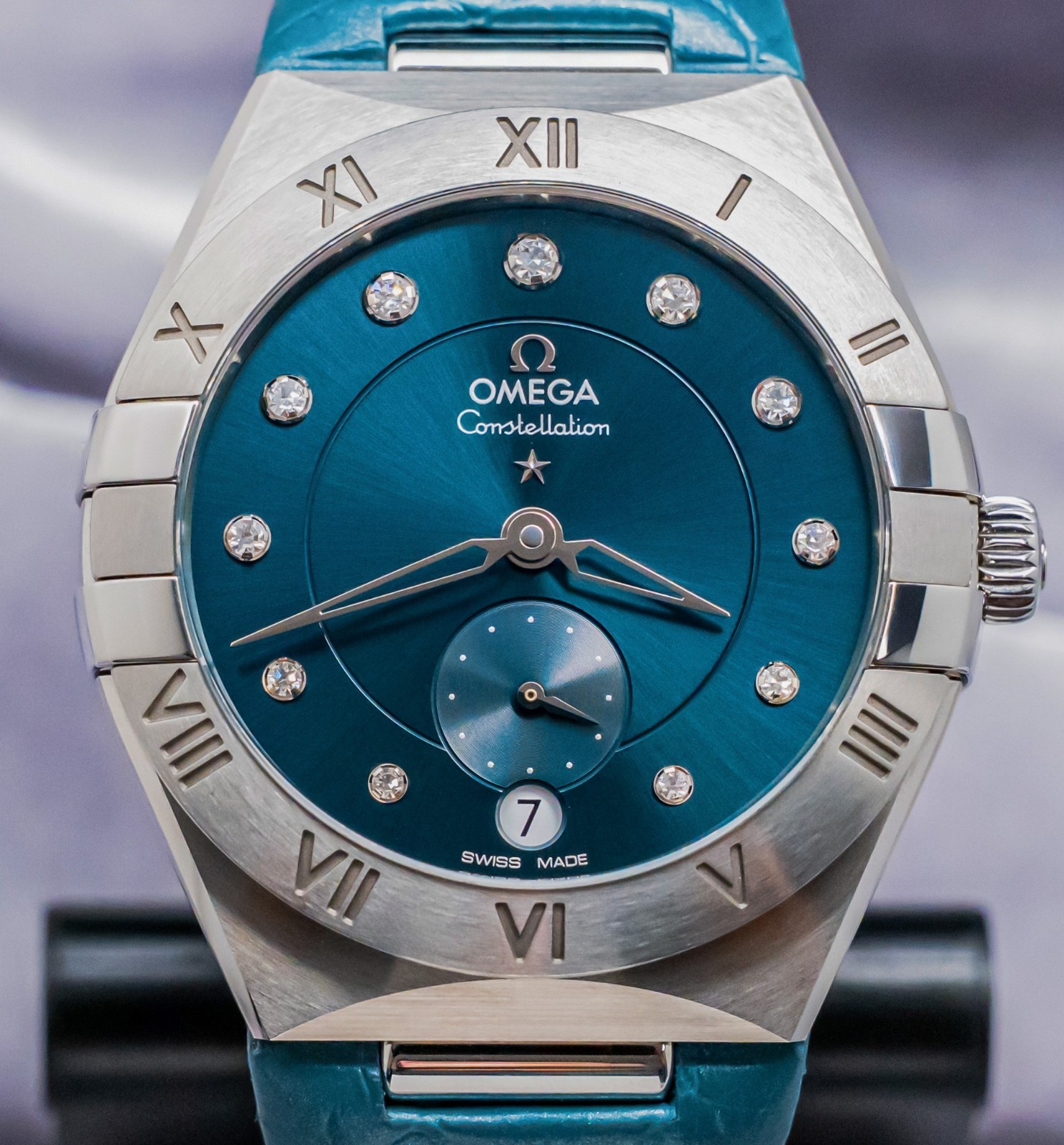 Omega Constellation 34mm Peacock Blue Diamond Dial eBay Live 131.13.34.20.53.001