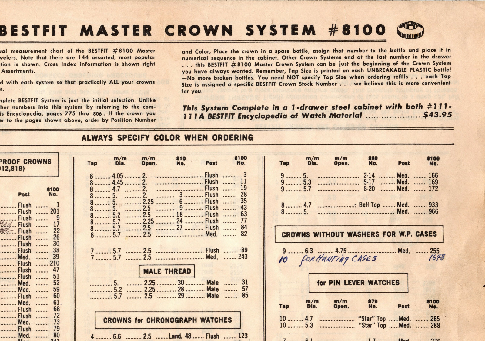 Bestfit Watch Crowns From #8100 System Select One Crown