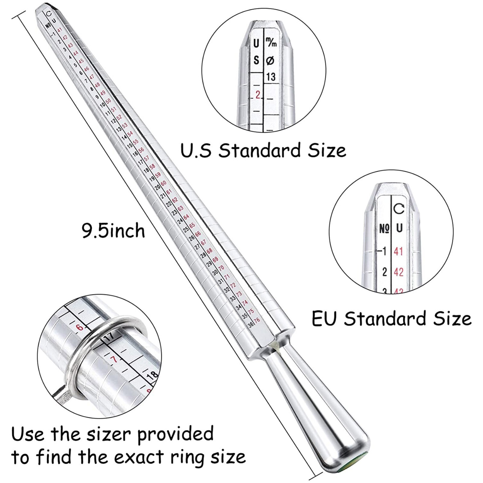 Metal Ring Sizer Guage Mandrel Finger Sizing Measure Stick Standard Jewelry Tool