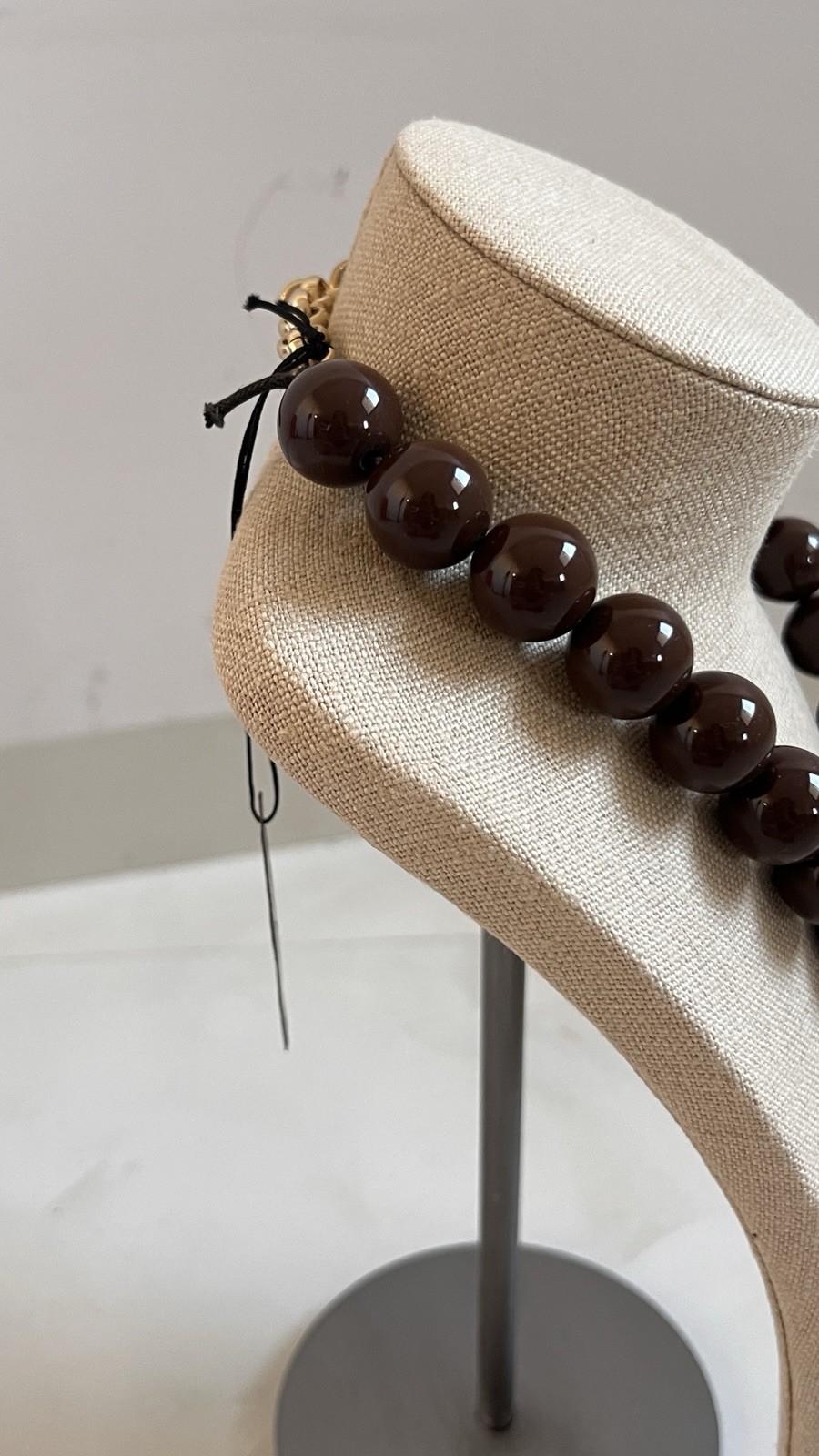 Dudu brown Cross statement necklace glossy resin beads adjustable