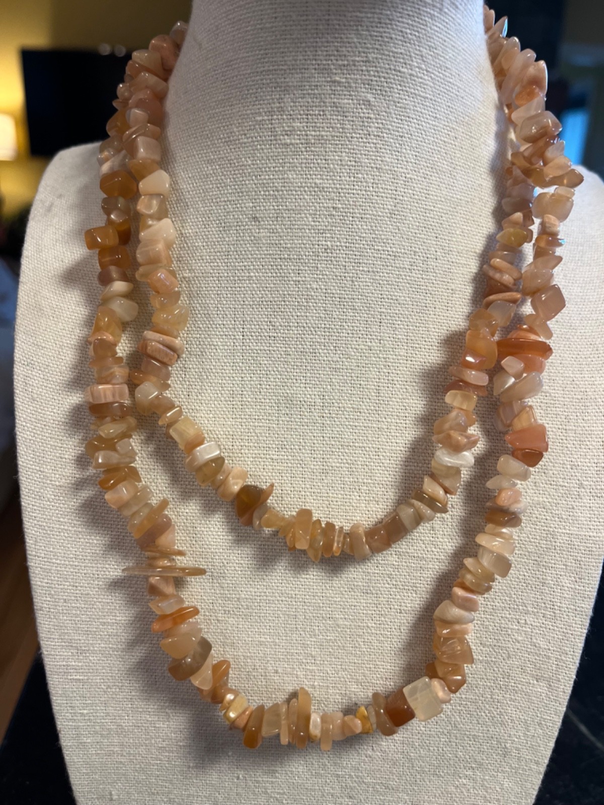 Heavy 36″ Peach Moonstone Nugget Bead Necklace. Great Color Variation. No Clasp