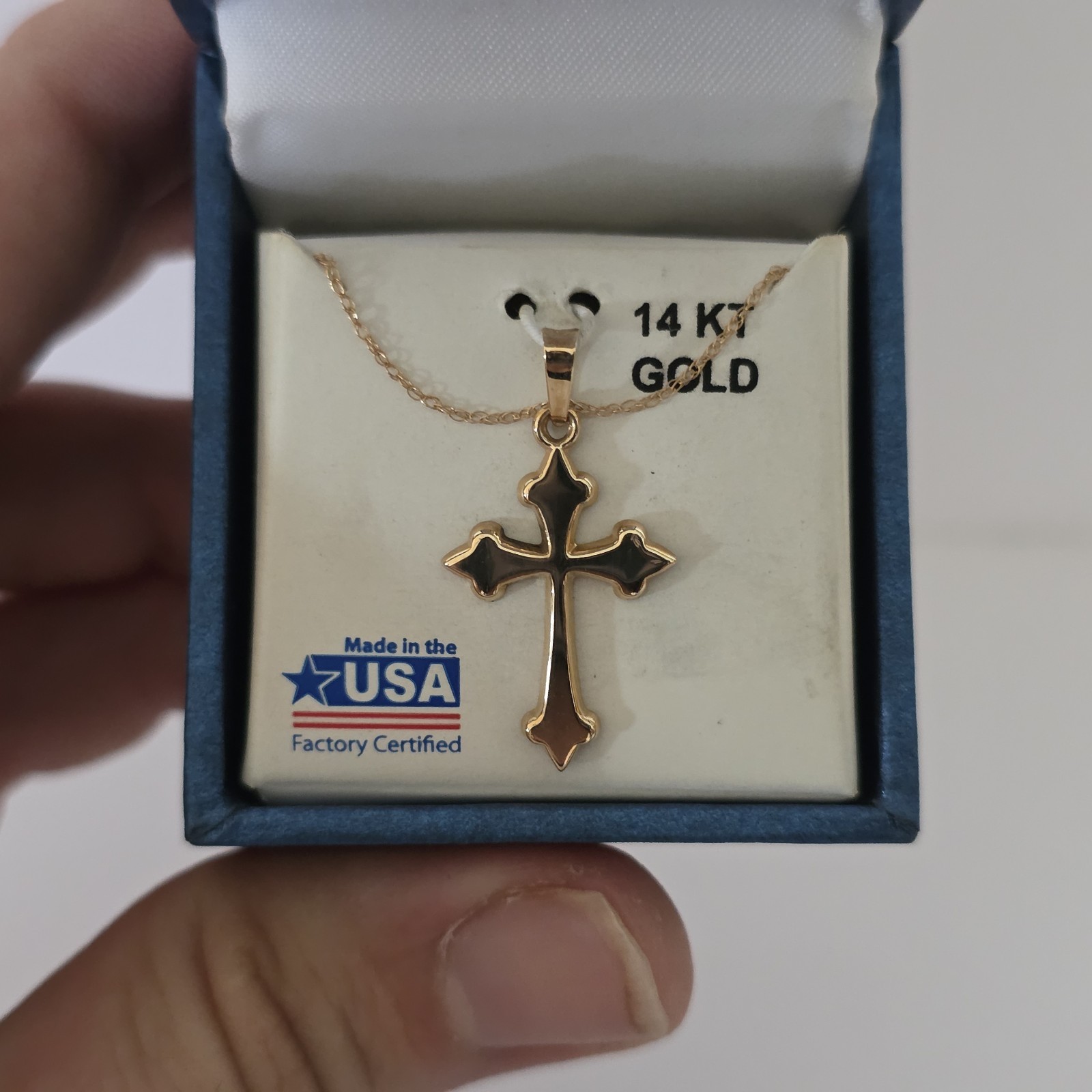 14K Gold Vintage-Style Cross Pendant + 14k Gold Necklace 18inch
