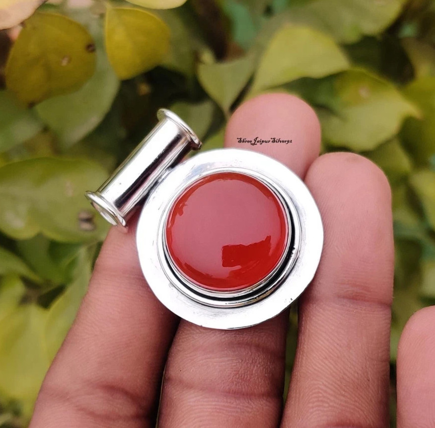 Carnelian Round Gemstone Pendant 925 Sterling Silver Handmade Lovely Pendant