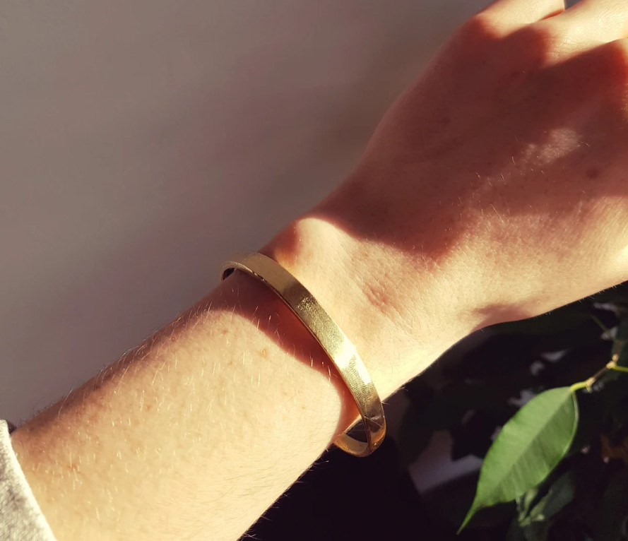 Gold Plated Cuff Bracelet Handmade Regular Wear Men’s Brass Bangle For Gift