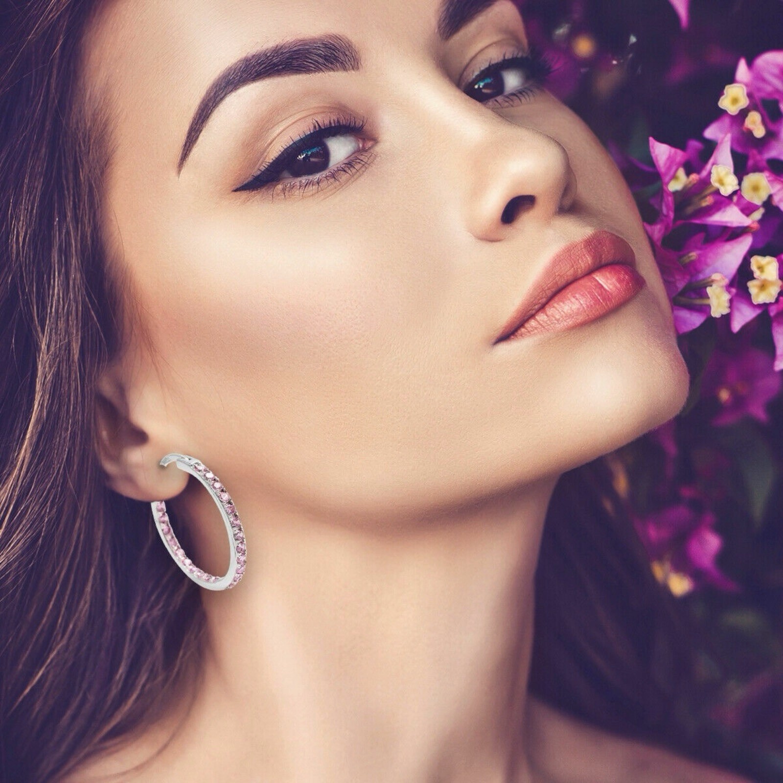 Silver Plated Cubic Zirconia CZ Inside Out Hoops Hoop Earrings Lab-Created B99