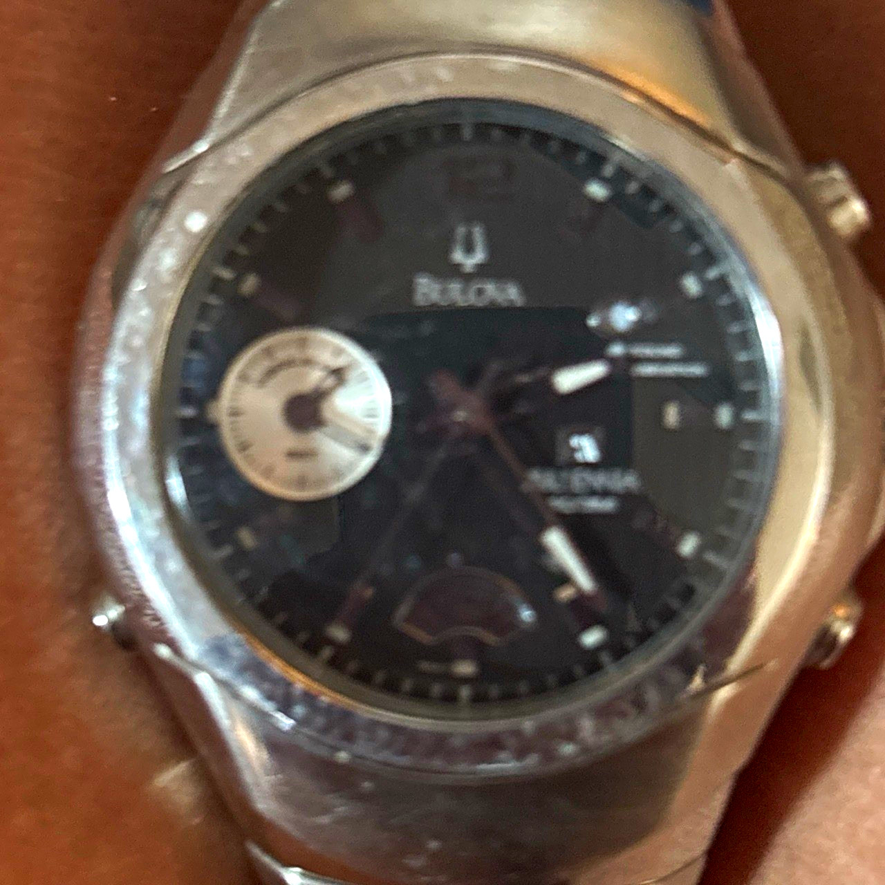 Bulova Marine Star Chronograph Date Quartz Black Dial. Needs battery