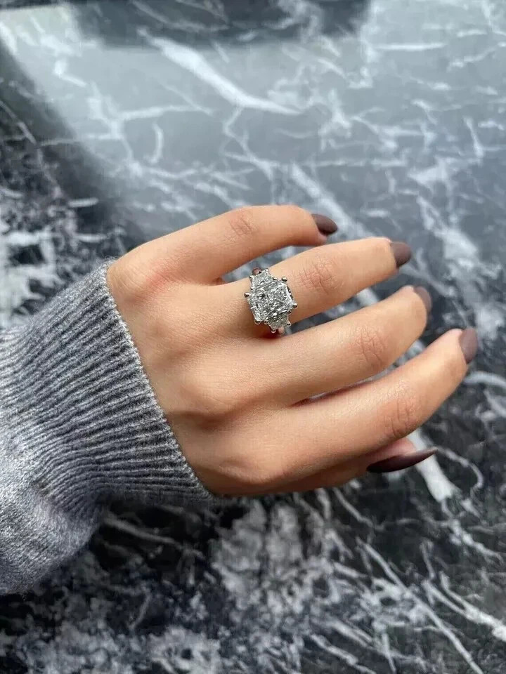 4Ct Radiant Cut Lab Created Diamond 14k white Gold FN Wedding/Engagement Ring