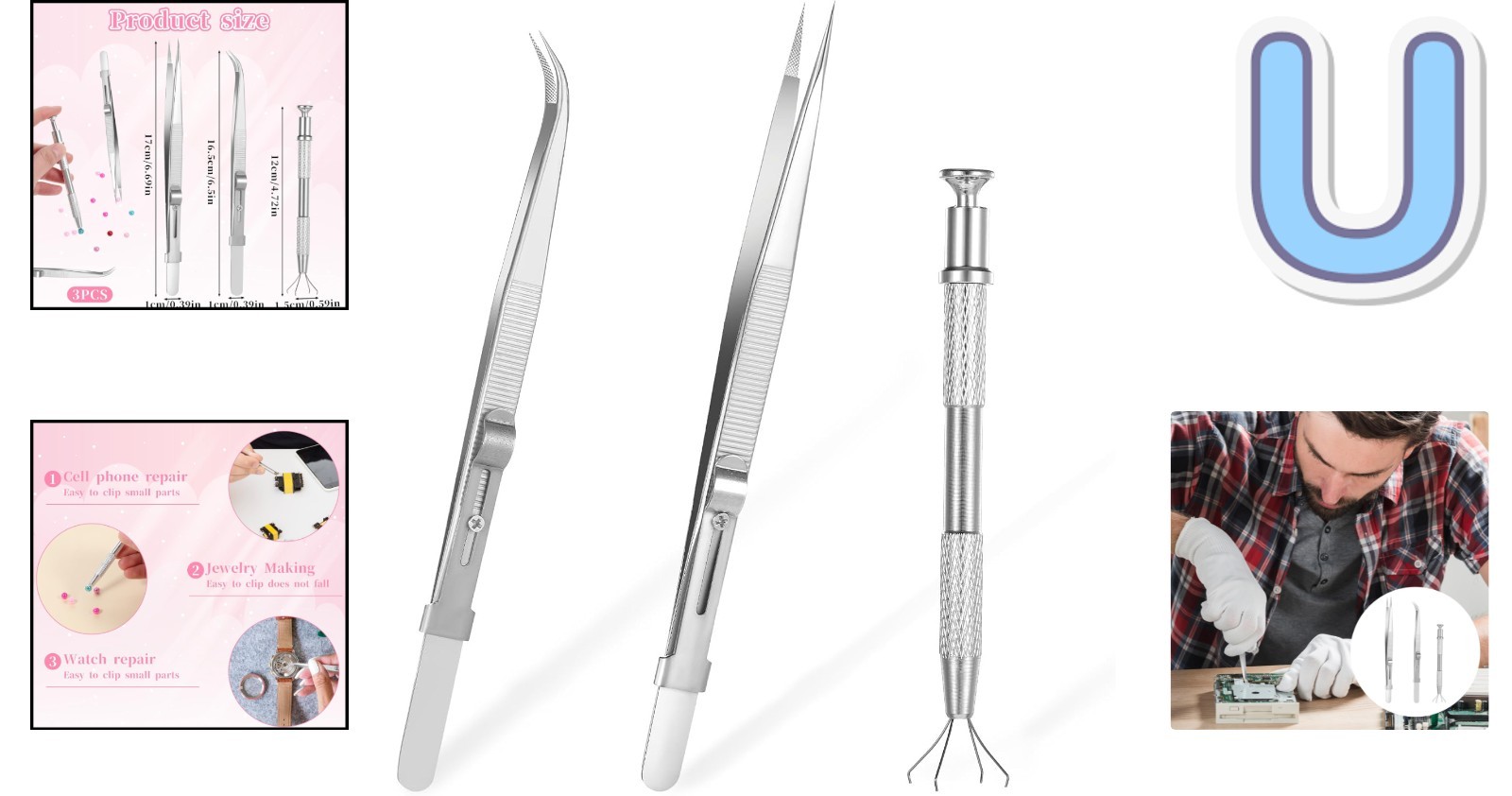 Durable Slide-Locking Jewelry Tweezers Set – 3 Pack Stainless Steel Precision