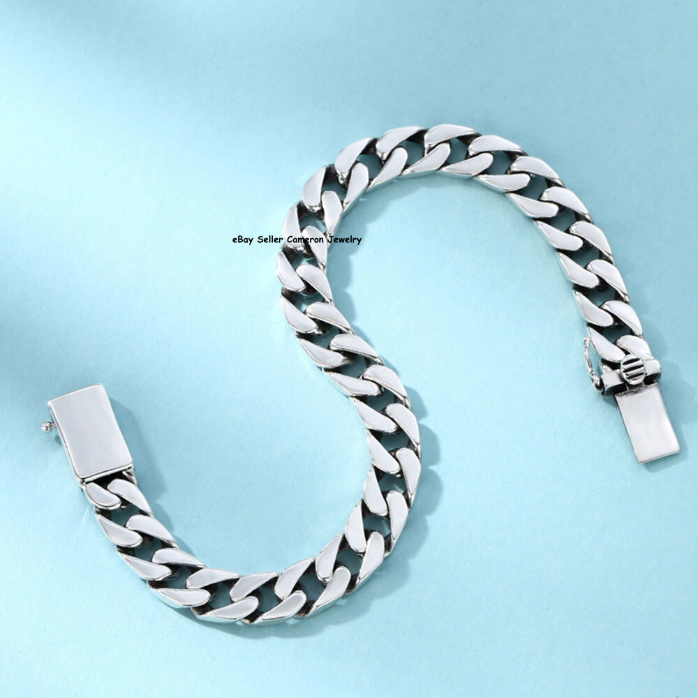 Pure S925 Sterling Silver Chain Men Women 7mm Curb Link Bracelet 7.1-7.9inch L