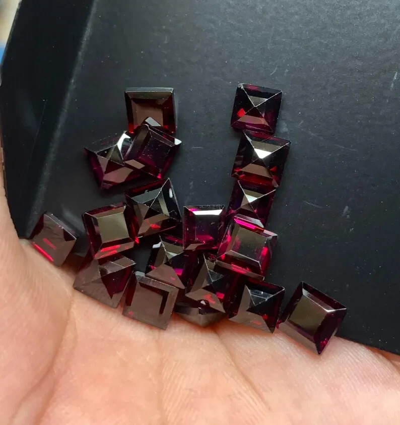 Natural Red Garnet Square Shape Gemstone Lot, AAA+++ Faceted Cut Garnet Gemstone