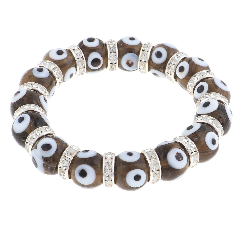 Stretch Good Luck Protection Evil Eye Bracelet with Black Glass Bead & Rhines…