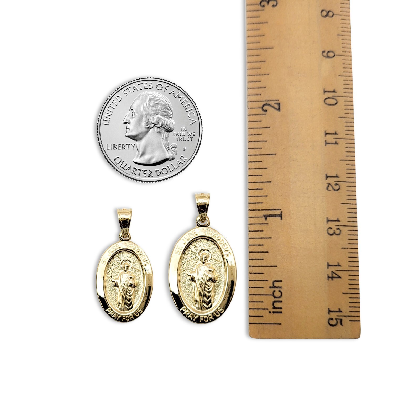 18K Yellow Gold St. Jude Thaddeus Pendant, 3/4″ or 7/8″, Oval Patron Saint Medal