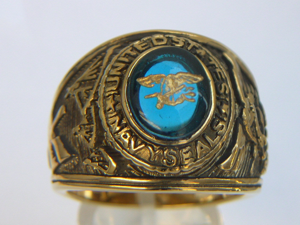 12×10 mm US Military Navy Seals Gold Plated Solitaire Stone Men Ring Size 7-15