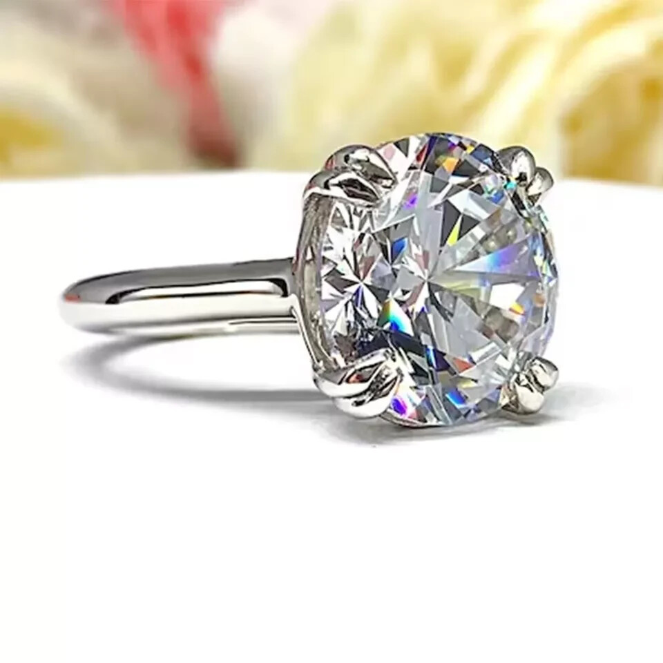 6.65 Ct Treated Round Cut White Diamond Solitaire Ring 925 Silver Certified