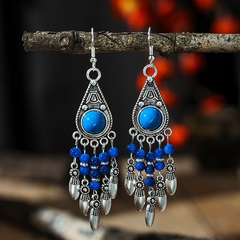 Random 6Pairs Boho Vintage Teardrop Dangle Beaded Tassel Earrings Handmade Women