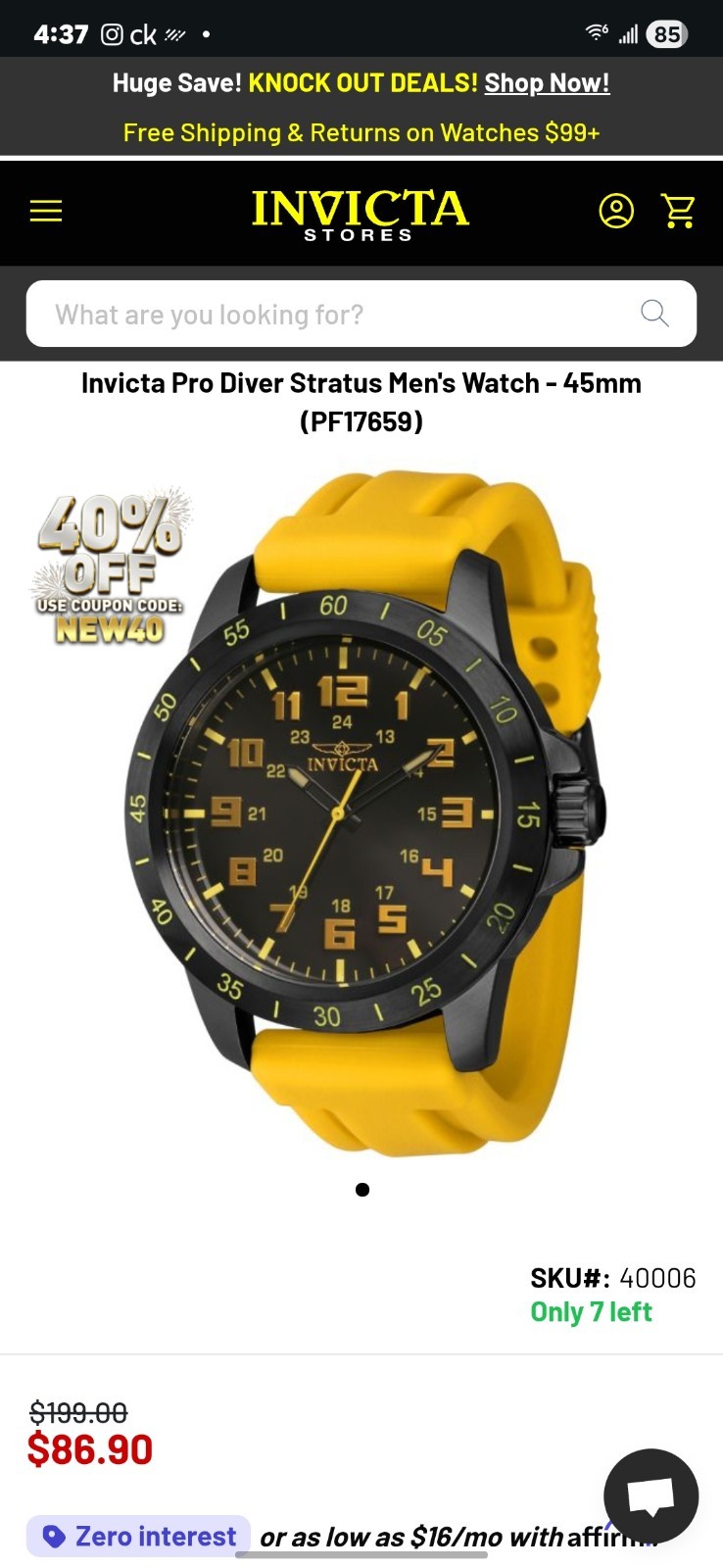 Invicta Pro Diver Quartz Black Dial Men’s Watch 40006