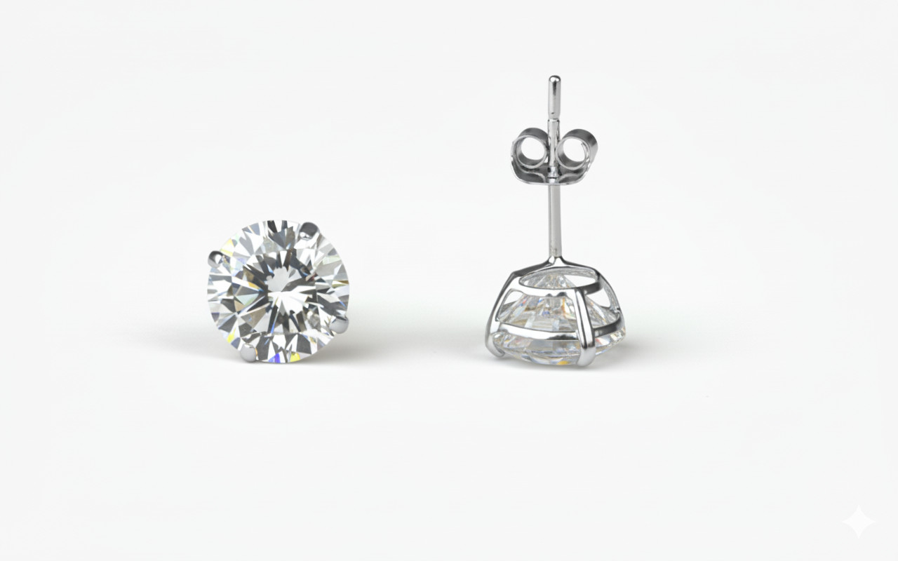 14K Solid Yellow/White Gold Round CZ Stud Earrings Basket Setting 2-10mm