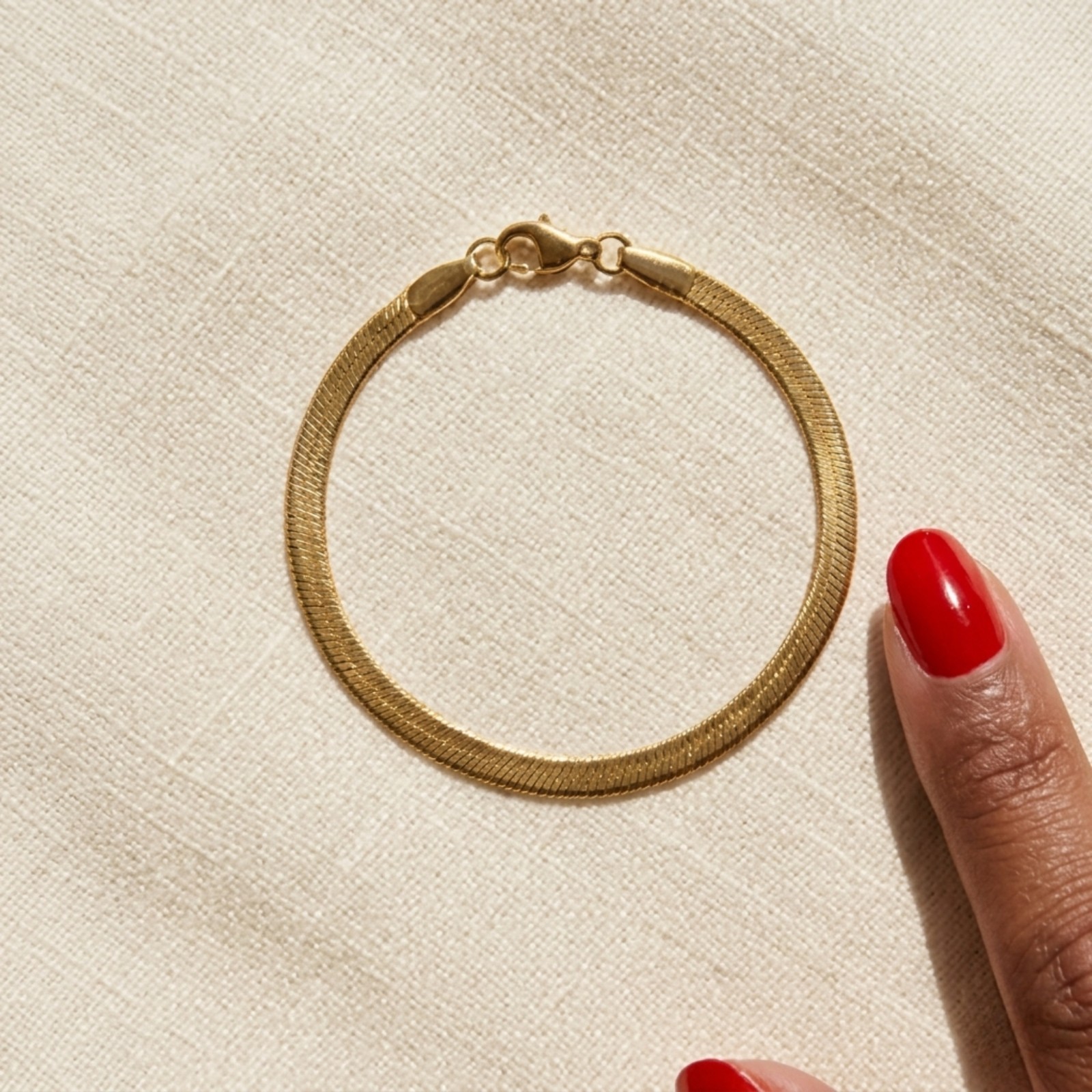 18K Gold PVD Herringbone Chain Bracelet Surgical Steel Waterproof Tarnish Free