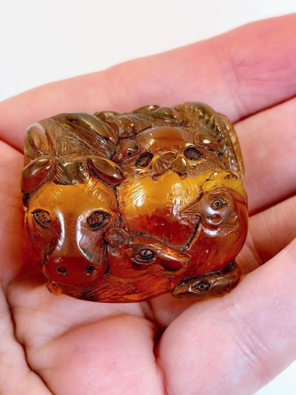 Amber Pendant, Bead, Carved, Animals, Horse, Cat, Bird, Snake, Rabbit, Vintage