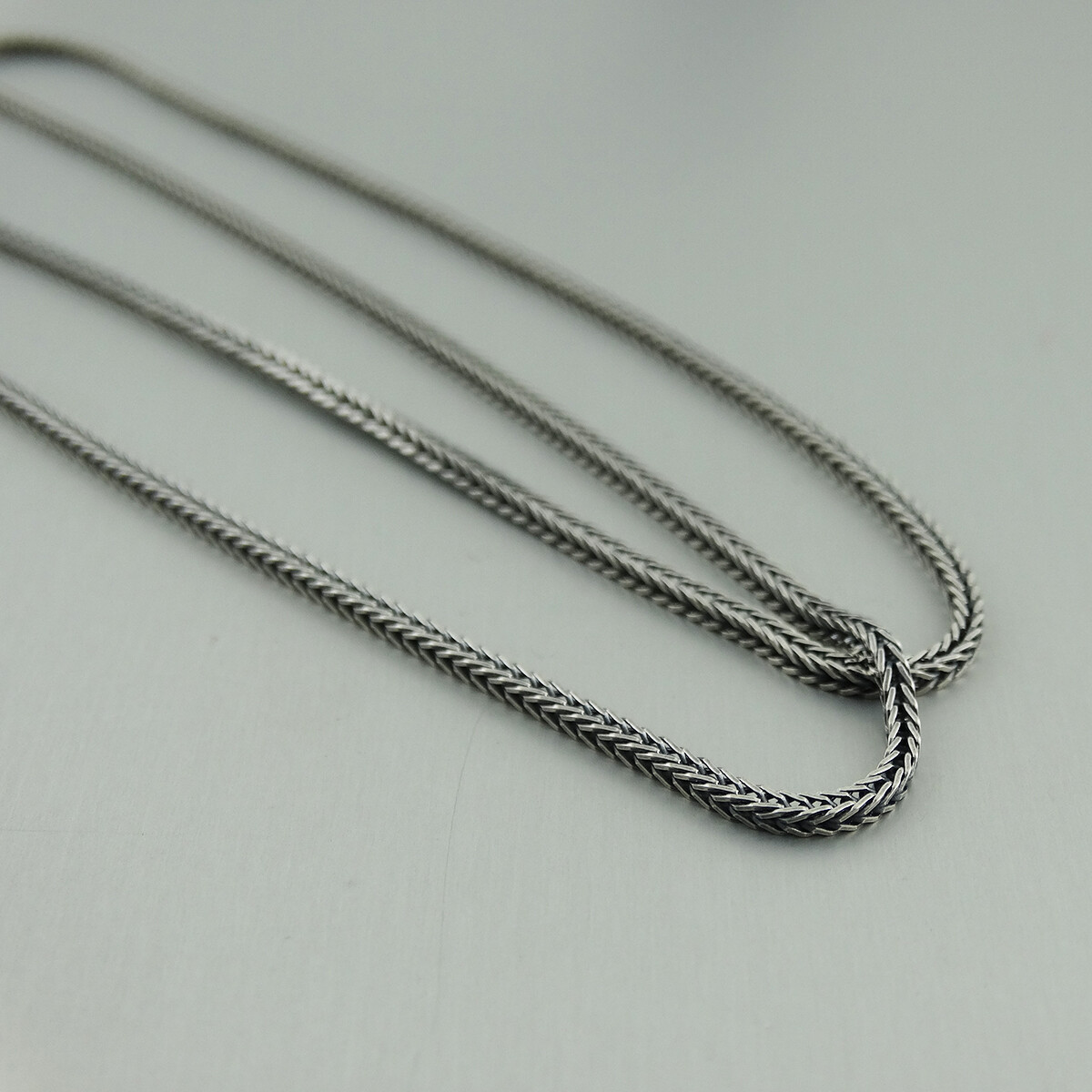 1.5mm Oxidized Square Foxtail Chain 925 Sterling Silver Antique Finish Necklace