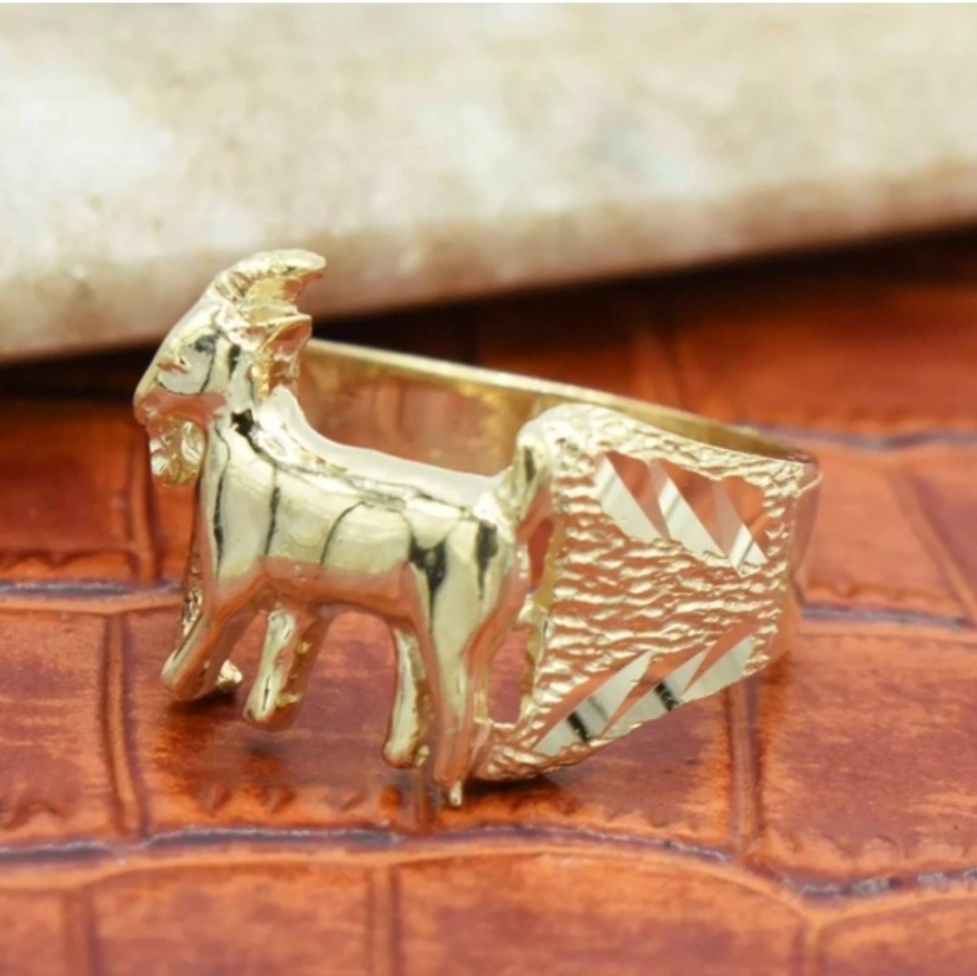 10K GOAT Solid Yellow Diamond Cut Hip Hop Mens Ring