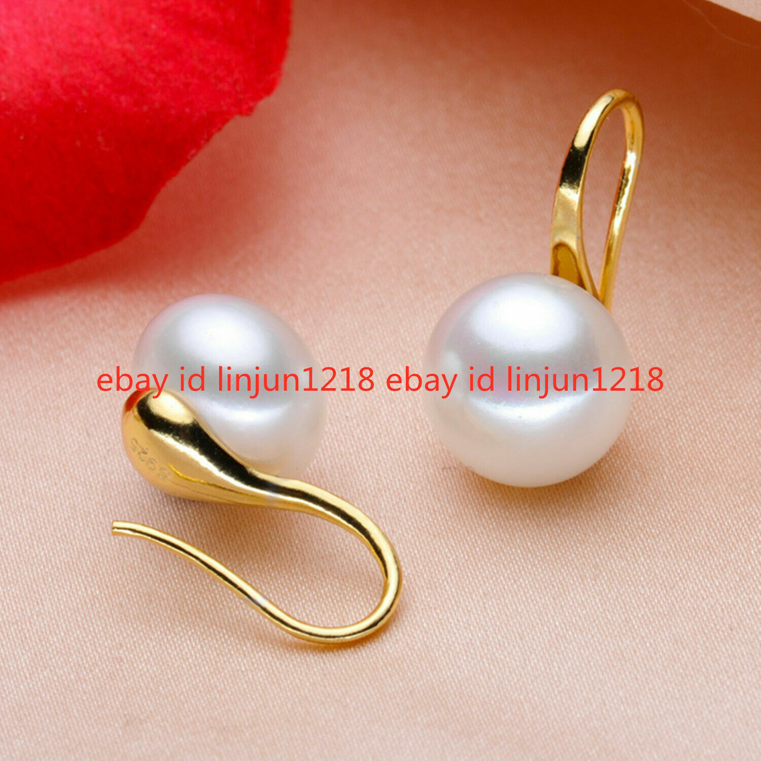 11-12mm White Natural Freshwater Pearl Plated Hook Earrings AAA