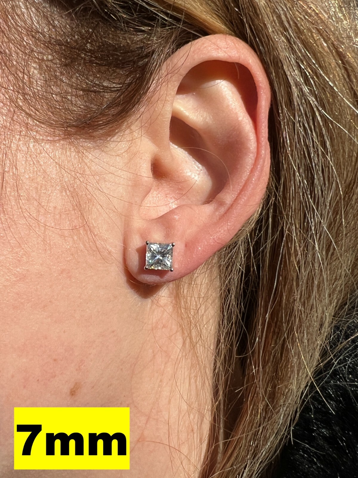 Real MOISSANITE Square Princess Stud Earrings Unisex 925 Silver Passes Tester