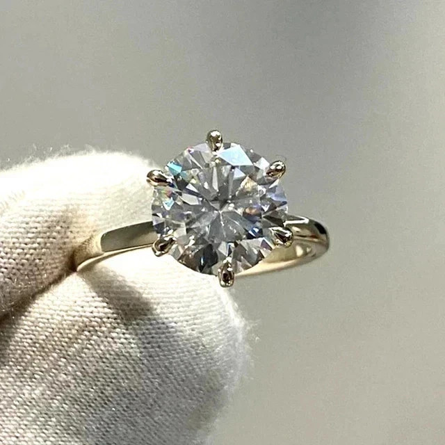2Ct Round-Cut Natural Diamond Solitaire Engagement Ring 14K Yellow Gold Size 6 7