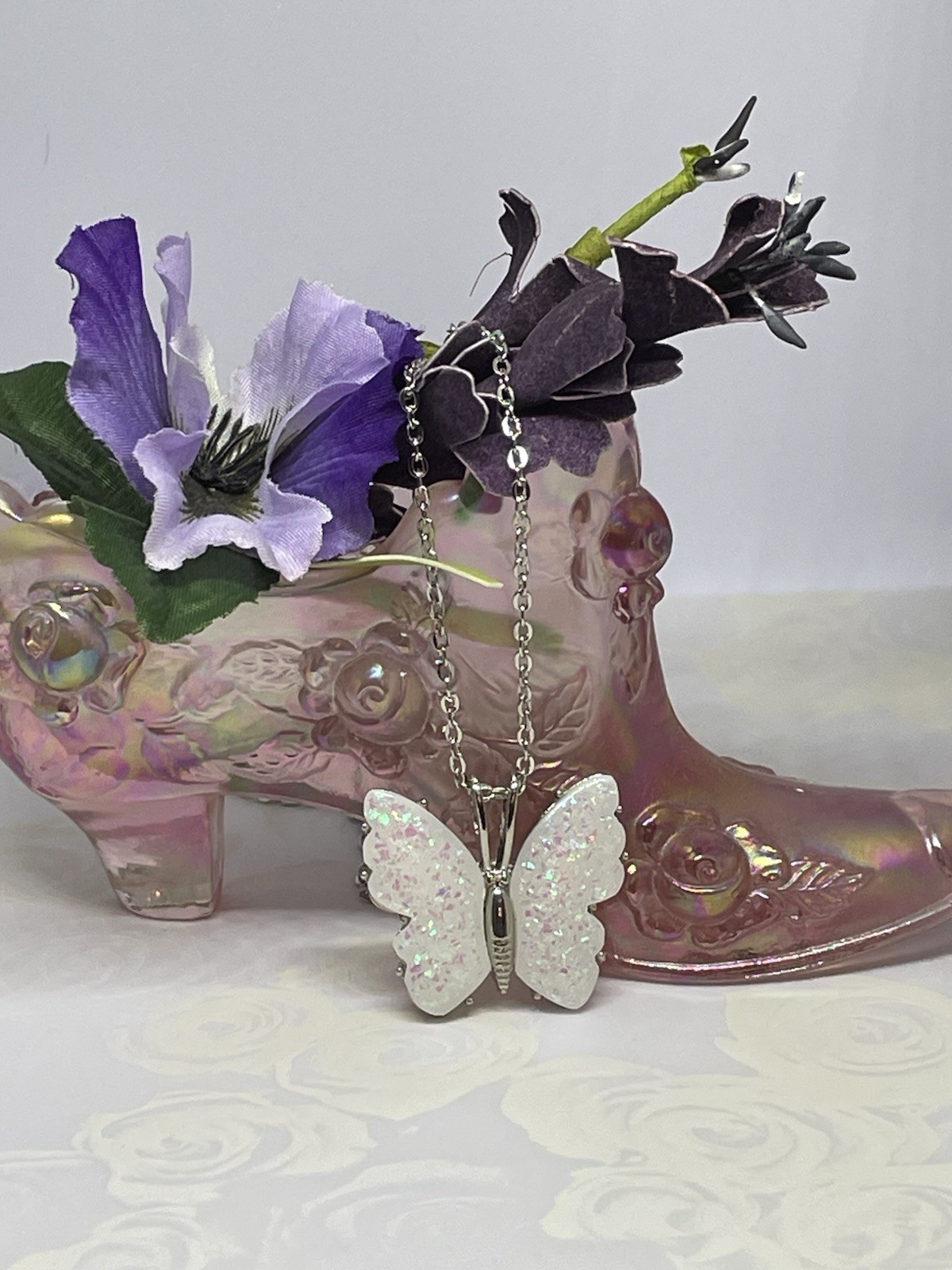 Silver Fire Opal Butterfly Anniversary Birthday Wedding White Gift Memorial Brid