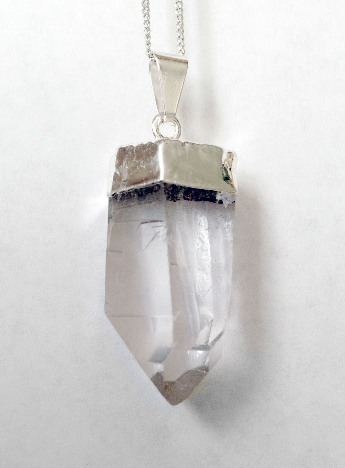 Quartz Crystal Natural Terminated Point Pendant Sterling Silver Necklace CHARGED