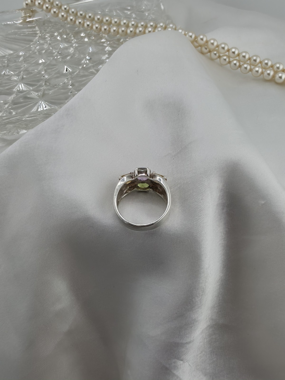 Vintage Sterling Silver 5 Gemstone Cluster Ring Amethyst Peridot Citrine Sz 7.5